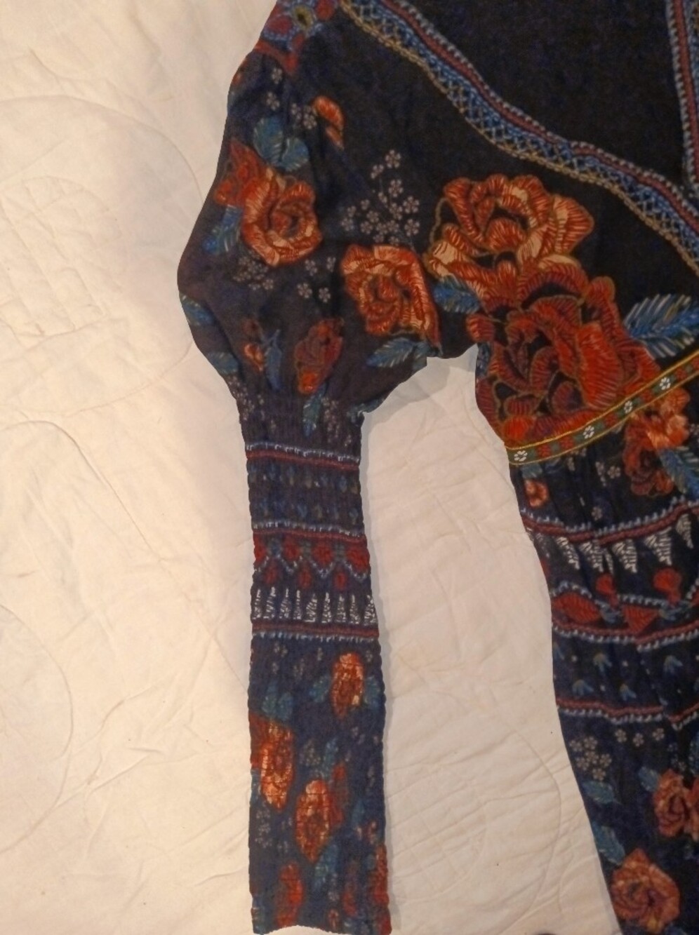 Last Chance! Unique Farm Rio Boho Maxi Puff Sleeve Feminine Look Sz S - Picture 5 of 6